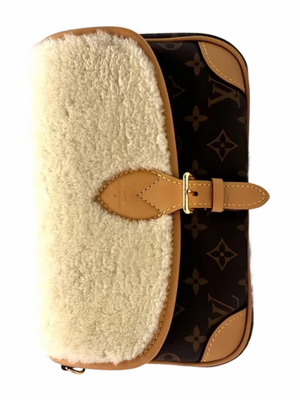 Louis Vuitton Monogram Canvas Shoulder Bag with Cream Shearling Flap